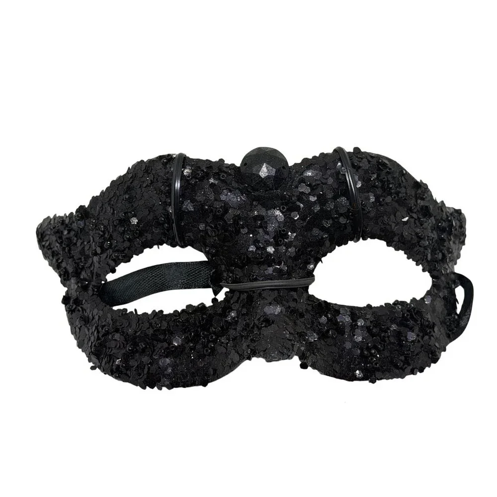 NWT Nicole's Basic Crafts Black Jeweled Masquerade Mask Mardi Gras Party Elegant